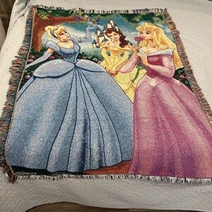 Vintage Disney Princess Tapestry Fringe Throw Blanket